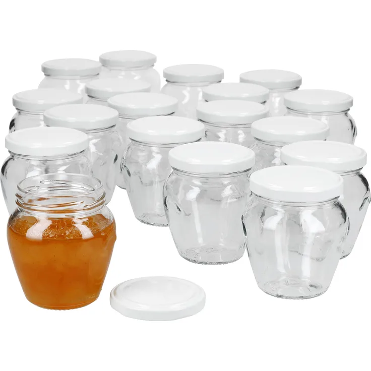 18er Set Marmeladengläser 212ml Twist-Off-Deckel TO63 weiß Einmachgläser Honig Konfitüre Gelee