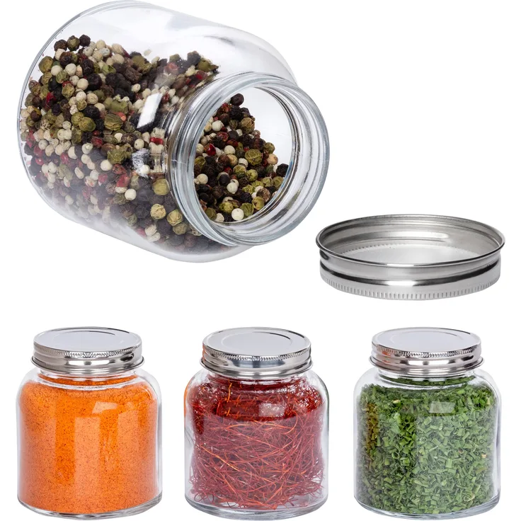 4-tlg. Gewürz-Gläserset Doria 325 ml bauchiges Vorratsglas mit Schraub-Deckel silber Gläser