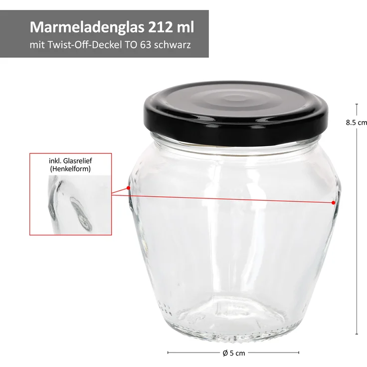 18er Set Marmeladengläser 212ml Deckel Schwarz Twist-Off TO 63 Einmachgläser Antipasti Konfitüre – Bild 5