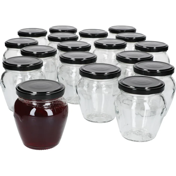 18er Set Marmeladengläser 212ml Deckel Schwarz Twist-Off TO 63 Einmachgläser Antipasti Konfitüre