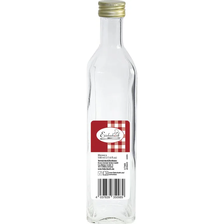 Einkochwelt Flasche Marasca 500 ml mit Deckel gold