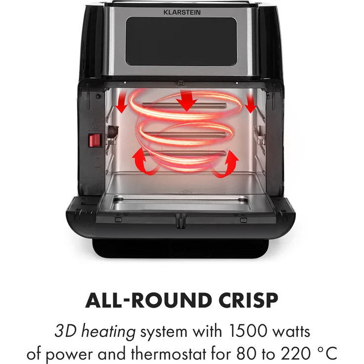 Klarstein AeroVital Fry Heißluftfritteuse 1500W 10l Timer 9 Programme schwarz - silber – Bild 3
