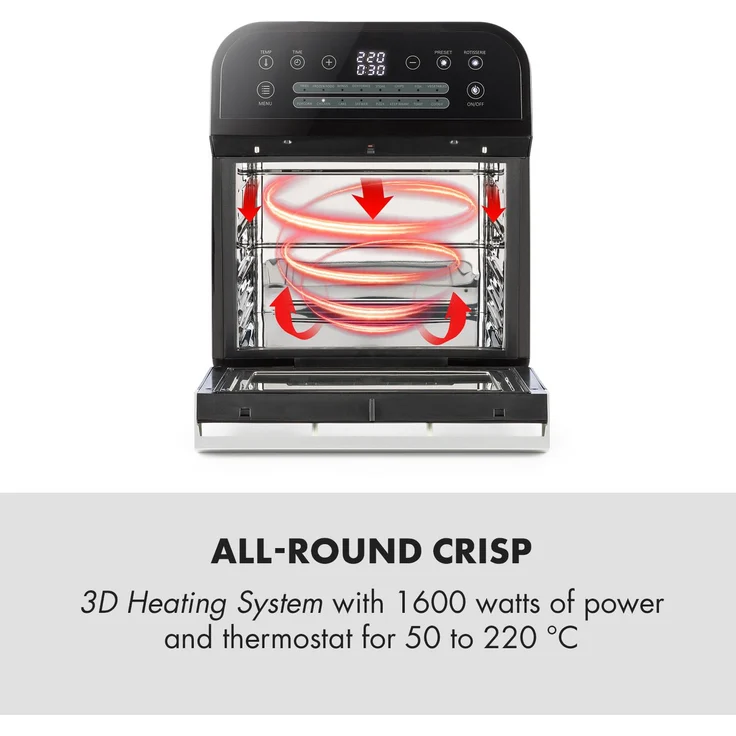 Klarstein AeroVital Cube Heißluftfritteuse 1600W 12l Timer 16 Programme weiß Schwarz – Bild 3