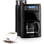 Klarstein Aromatica II Thermo Kaffeemaschine, integriertes Mahlwerk, 1,25 l, schwarz, Glaskanne