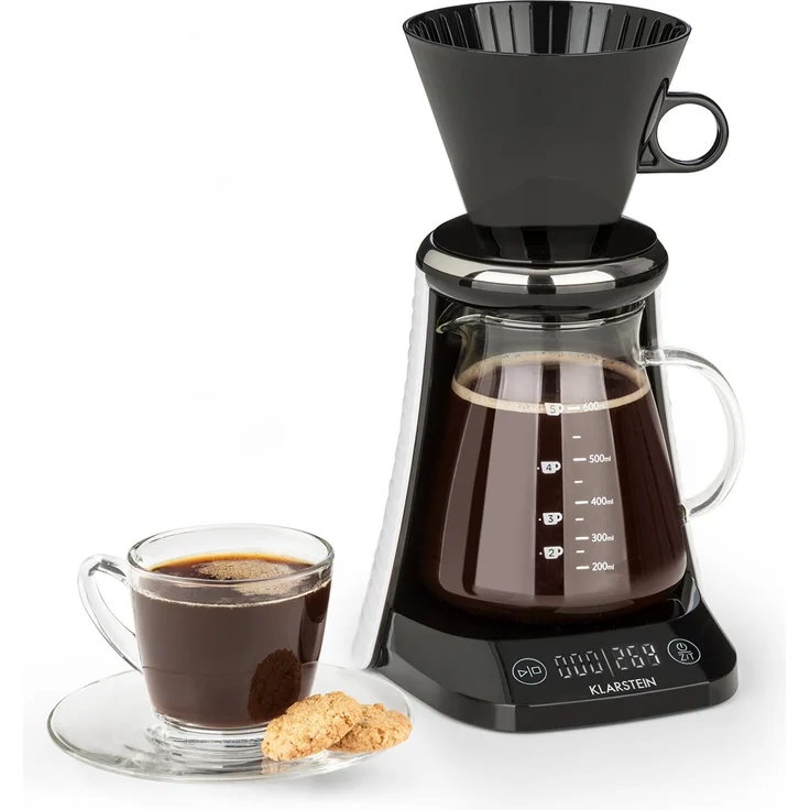 Klarstein craft coffee Waage, Timer, Glaskanne, Filteraufsatz, 600ml, schwarz-weiß – Bild 1