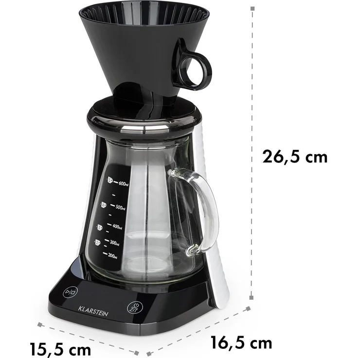 Klarstein craft coffee Waage, Timer, Glaskanne, Filteraufsatz, 600ml, schwarz-weiß – Bild 8