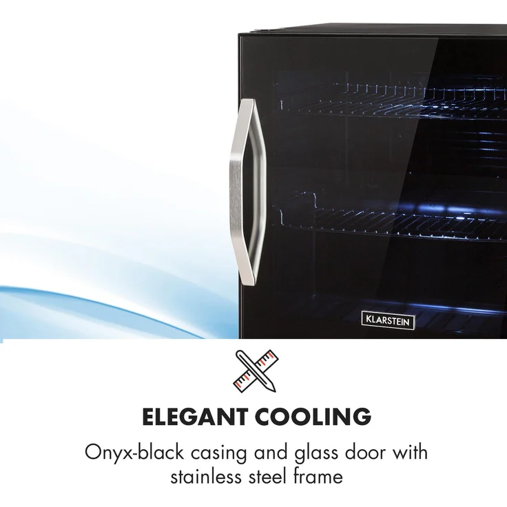 Klarstein Beersafe L Onyx Getränkekühlschrank, freistehend, schwarz, LED, 2 Metallroste, Glastür, Breite 50 cm – Bild 8