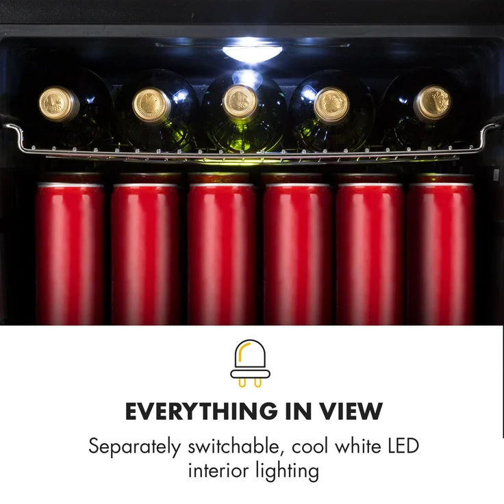 Klarstein Beersafe L Onyx Getränkekühlschrank, freistehend, schwarz, LED, 2 Metallroste, Glastür, Breite 50 cm – Bild 7