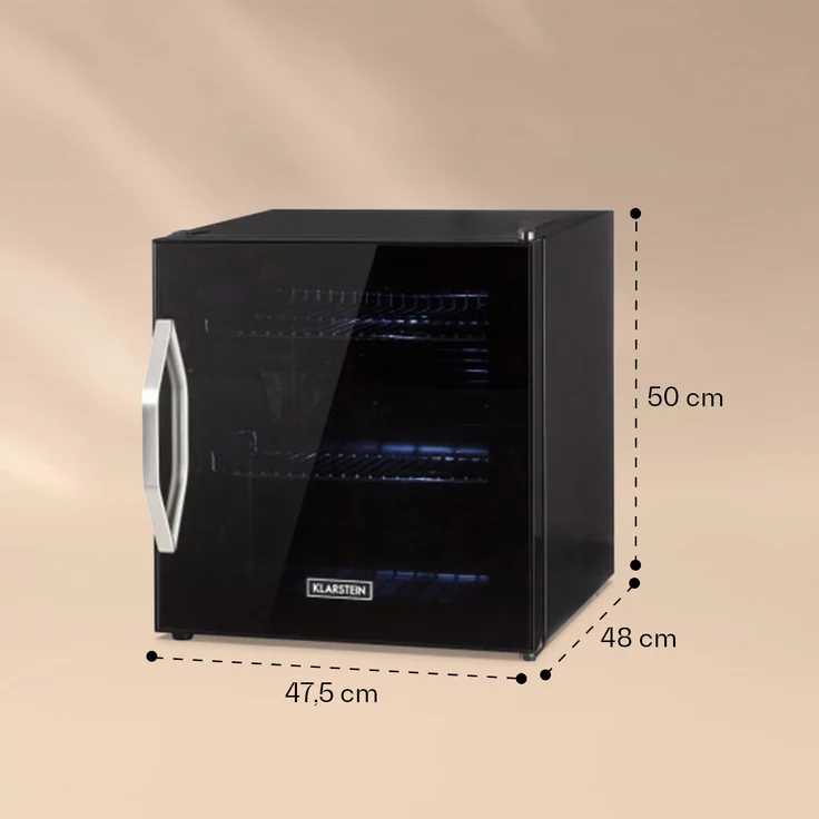 Klarstein Beersafe L Onyx Getränkekühlschrank, freistehend, schwarz, LED, 2 Metallroste, Glastür, Breite 50 cm – Bild 5