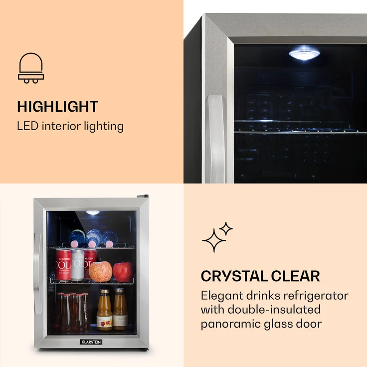Klarstein Beersafe M Getränkekühlschrank, freistehend, mattschwarz, LED, 2 Metallroste, Glastür, Breite 40.5 cm – Bild 4
