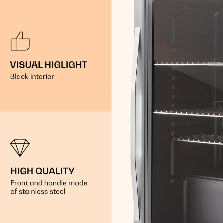 Klarstein Beersafe M Getränkekühlschrank, freistehend, mattschwarz, LED, 2 Metallroste, Glastür, Breite 40.5 cm – Bild 3