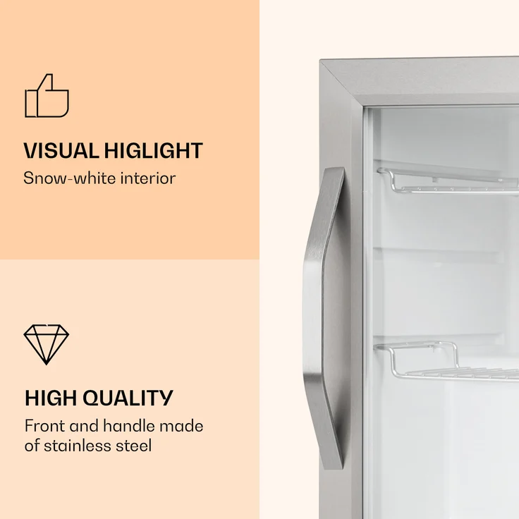 Klarstein Beersafe L Crystal White Getränkekühlschrank, LED 2 Metallroste Glastür weiß – Bild 3