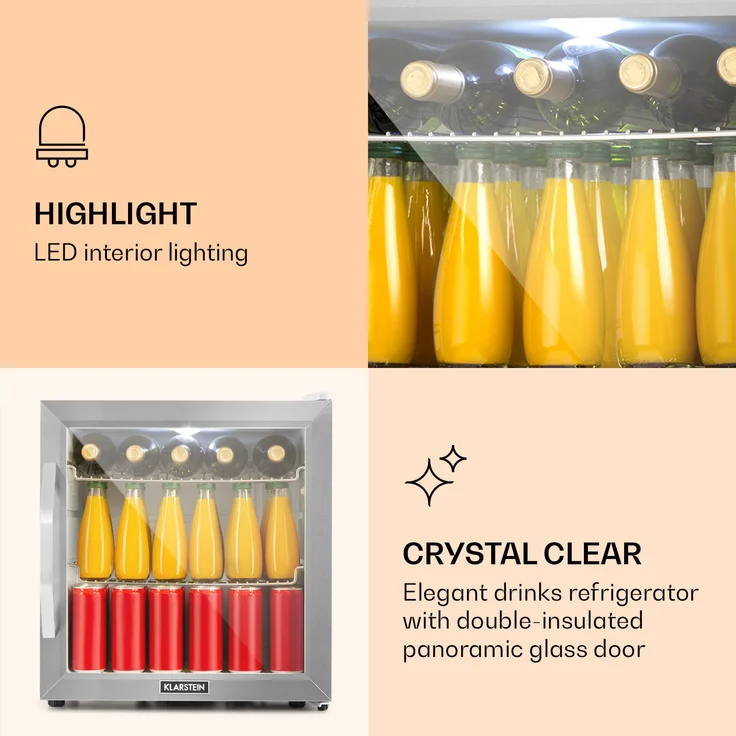 Klarstein Beersafe L Crystal White Getränkekühlschrank, LED 2 Metallroste Glastür weiß – Bild 4