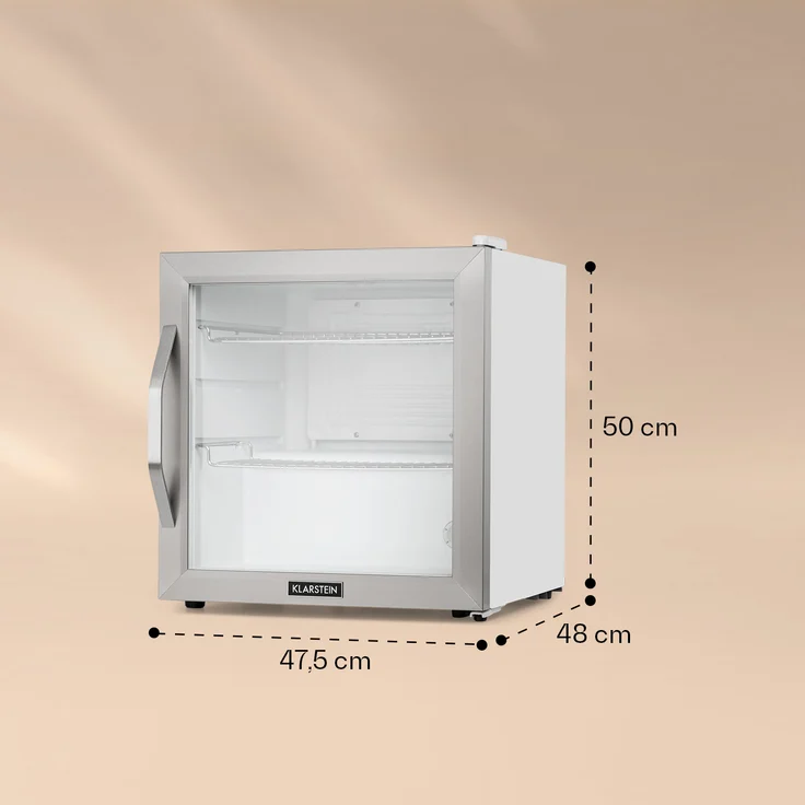 Klarstein Beersafe L Crystal White Getränkekühlschrank, LED 2 Metallroste Glastür weiß – Bild 5