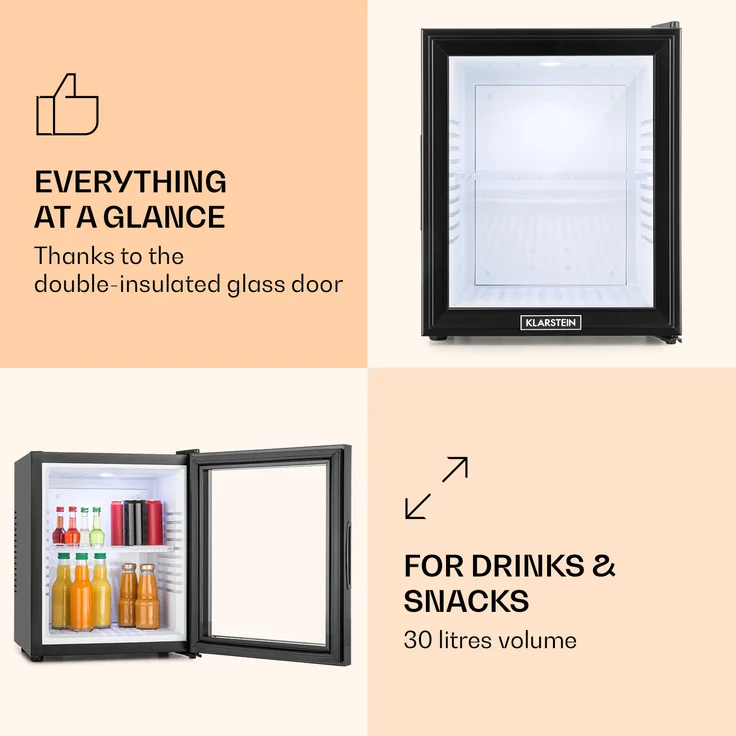 Klarstein MKS-13 Minibar 32 Liter Klasse A schwarz Glas 0dB – Bild 4