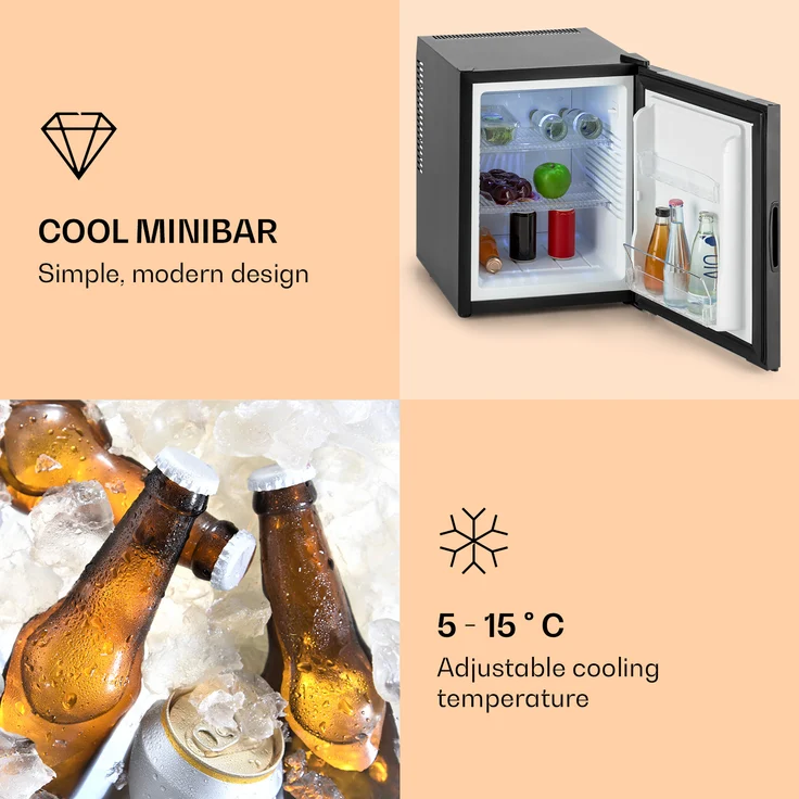 Klarstein Happy Hour Minibar Minikühlschrank 32 l lautlos Dekortür schwarz – Bild 4