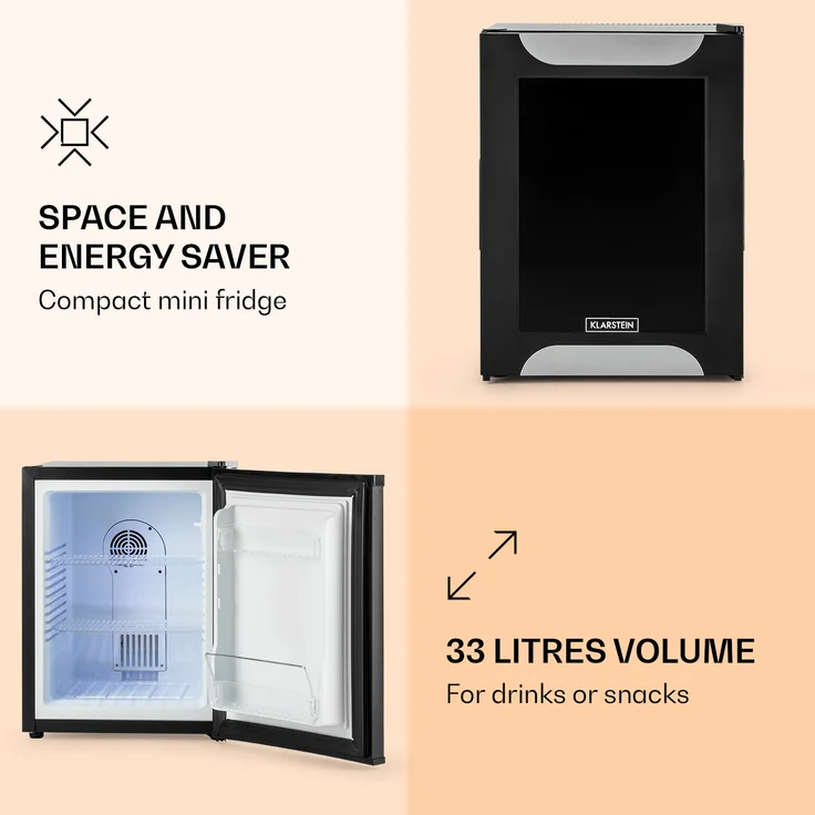 Klarstein Happy Hour Minibar Minikühlschrank 32 l lautlos Dekortür schwarz – Bild 3
