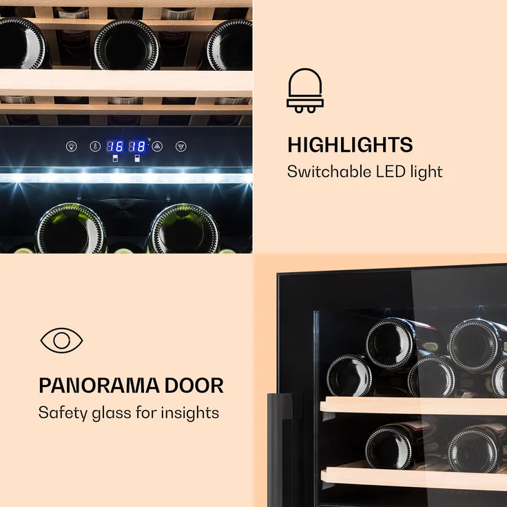Klarstein Barossa 40D Weinkühlschrank, 2 Zonen, 135 L, 41 Flaschen, Glastür, Touch, LED, schwarz, Einbau – Bild 3