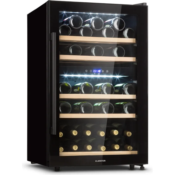 Klarstein Barossa 40D Weinkühlschrank, 2 Zonen, 135 L, 41 Flaschen, Glastür, Touch, LED, schwarz, Einbau