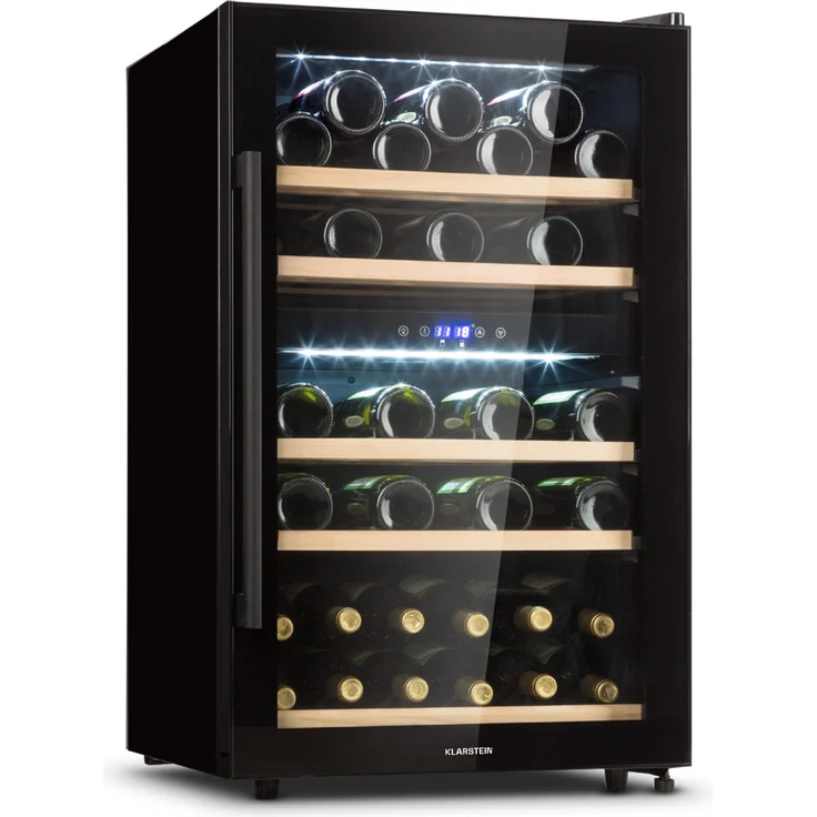 Klarstein Barossa 40D Weinkühlschrank, 2 Zonen, 135 L, 41 Flaschen, Glastür, Touch, LED, schwarz, Einbau – Bild 1