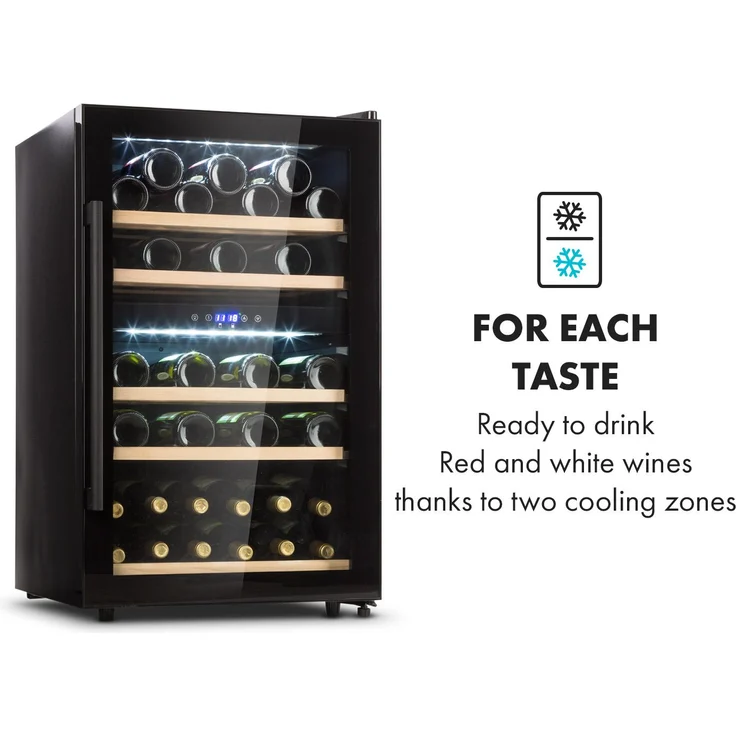 Klarstein Barossa 40D Weinkühlschrank, 2 Zonen, 135 L, 41 Flaschen, Glastür, Touch, LED, schwarz, Einbau – Bild 8