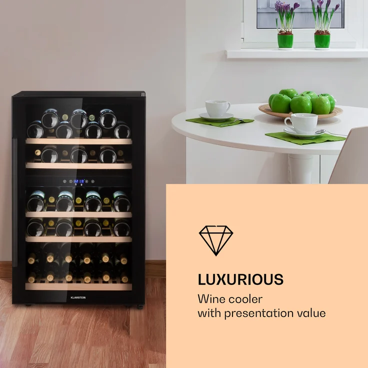 Klarstein Barossa 40D Weinkühlschrank, 2 Zonen, 135 L, 41 Flaschen, Glastür, Touch, LED, schwarz, Einbau – Bild 2
