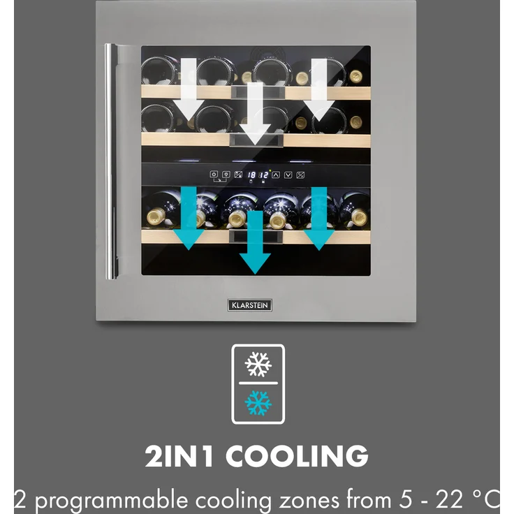 Klarstein Vinsider 36 Weinkühlschrank 2 Kühlzonen 5-22°C 94l Edelstahl, Einbau – Bild 3