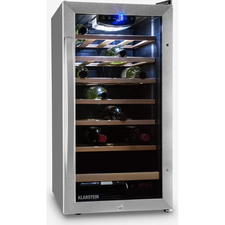 Klarstein Vivo Vino 26 Weinkühlschrank 26 Flaschen 88 Liter Edelstahl LED