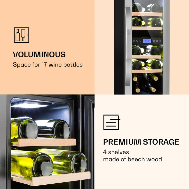 Klarstein Vinovilla Duo17 Zweizonen-Weinkühlschrank 53l 17 Fl. 3-Farben Glastür, Einbau – Bild 6