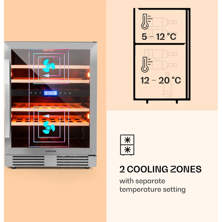 Klarstein Vinovilla Duo 43 Zweizonen-Weinkühlschrank 129l 43 Fl. 3-Farben Glastür, Einbau – Bild 4