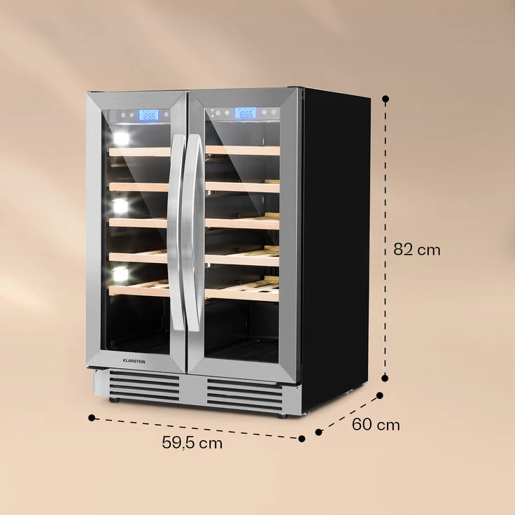 Klarstein Vinovilla Duo 42 Zweizonen-Weinkühlschrank, Einbau, silber, 42 Flaschen, 2 Kühlzonen, Breite 59.5 cm – Bild 6