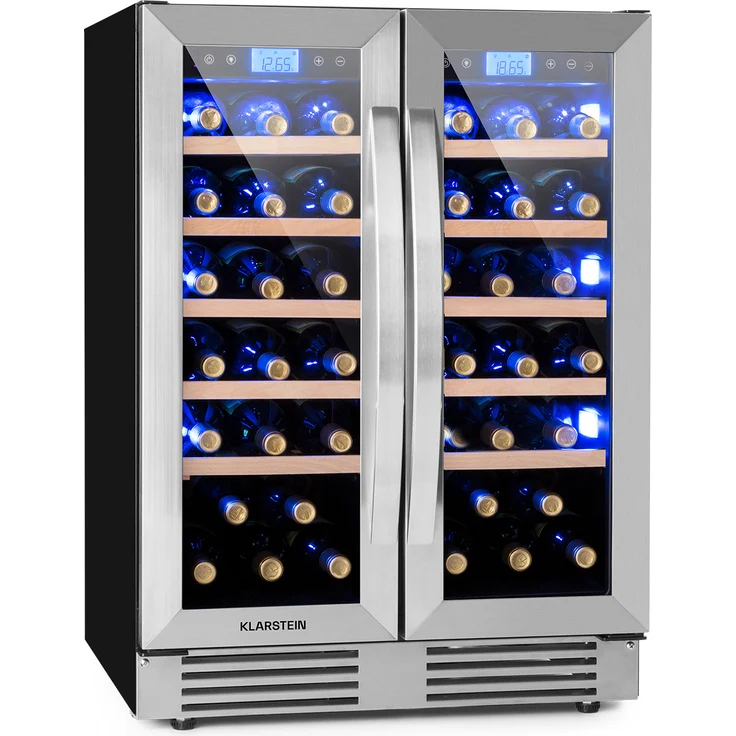 Klarstein Vinovilla Duo 42 Zweizonen-Weinkühlschrank, Einbau, silber, 42 Flaschen, 2 Kühlzonen, Breite 59.5 cm – Bild 1