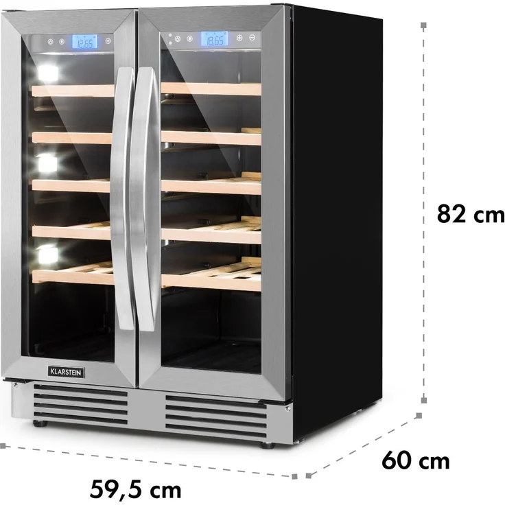 Klarstein Vinovilla Duo 42 Zweizonen-Weinkühlschrank, Einbau, silber, 42 Flaschen, 2 Kühlzonen, Breite 59.5 cm – Bild 8
