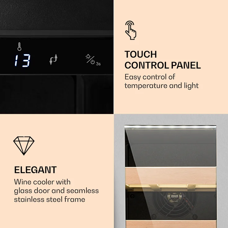 Klarstein VinovillaSmart Weinkühlschrank 50l - 20 Flaschen Glastür Edelstahl, Einbau – Bild 3