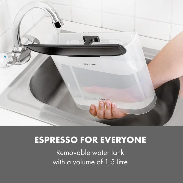 Klarstein Arabica Espressomaschine, 1050 W, 15 Bar, 1,5l Touch-Bedienfeld, Edelstahl – Bild 4