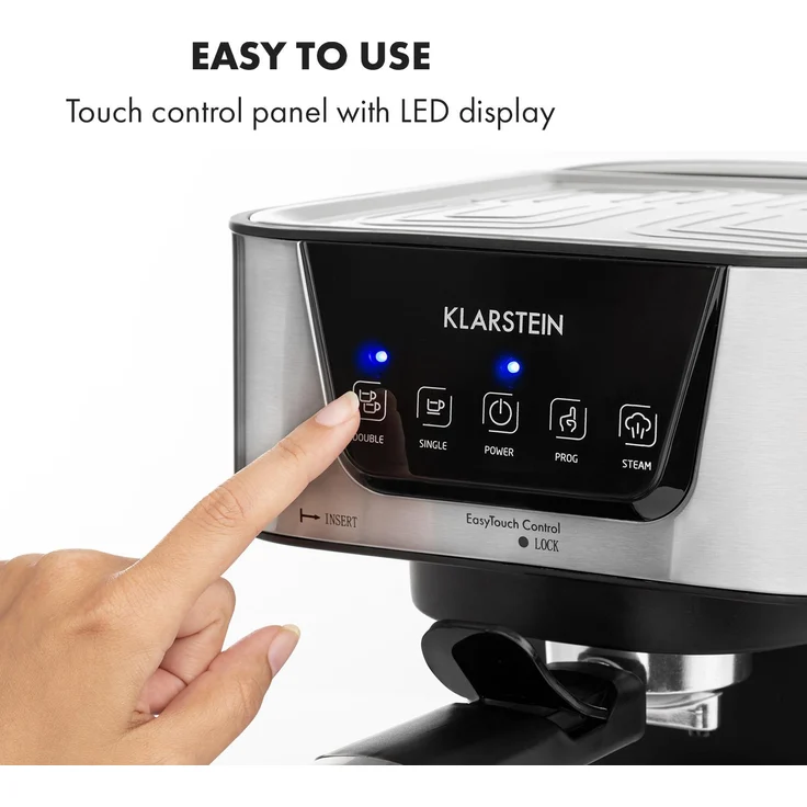 Klarstein Arabica Espressomaschine, 1050 W, 15 Bar, 1,5l Touch-Bedienfeld, Edelstahl – Bild 3
