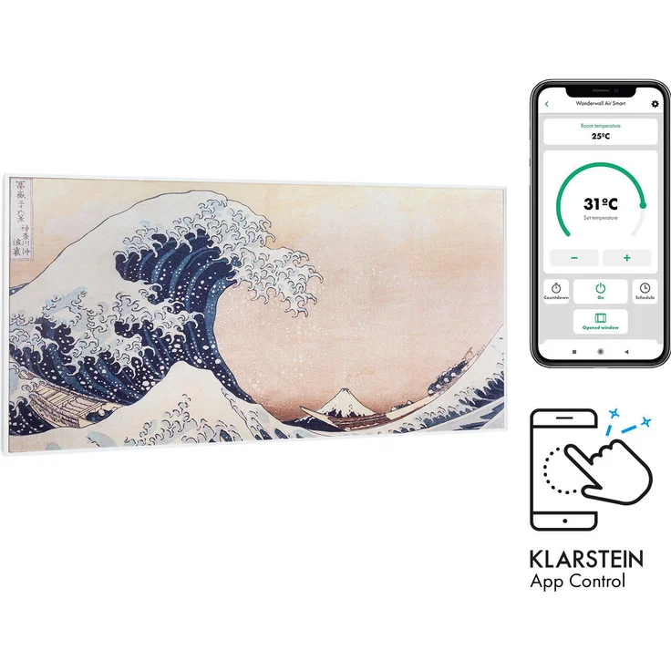 Klarstein Wonderwall Air Art Smart Infrarotheizung 120x60cm 700W Wandinstallation App-Steuerung Wellen, Infrarotheizung – Bild 1
