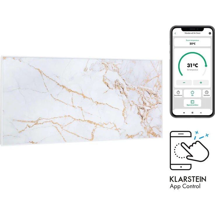 Klarstein Wonderwall Air Art Smart Infrarotheizung 120x60cm 700W Wandinstallation App-Steuerung Marmor I, Infrarotheizung – Bild 11
