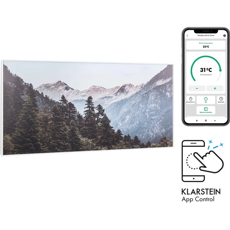 Klarstein Wonderwall Air Art Smart Infrarotheizung 120x60cm 700W Wandinstallation App-Steuerung Berge, Infrarotheizung