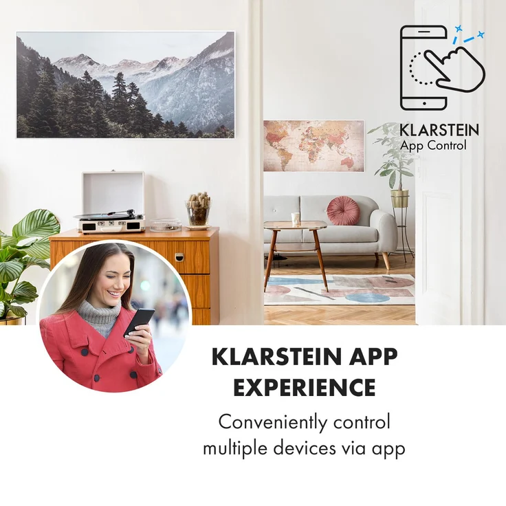 Klarstein Wonderwall Air Art Smart Infrarotheizung 120x60cm 700W Wandinstallation App-Steuerung Berge, Infrarotheizung – Bild 2