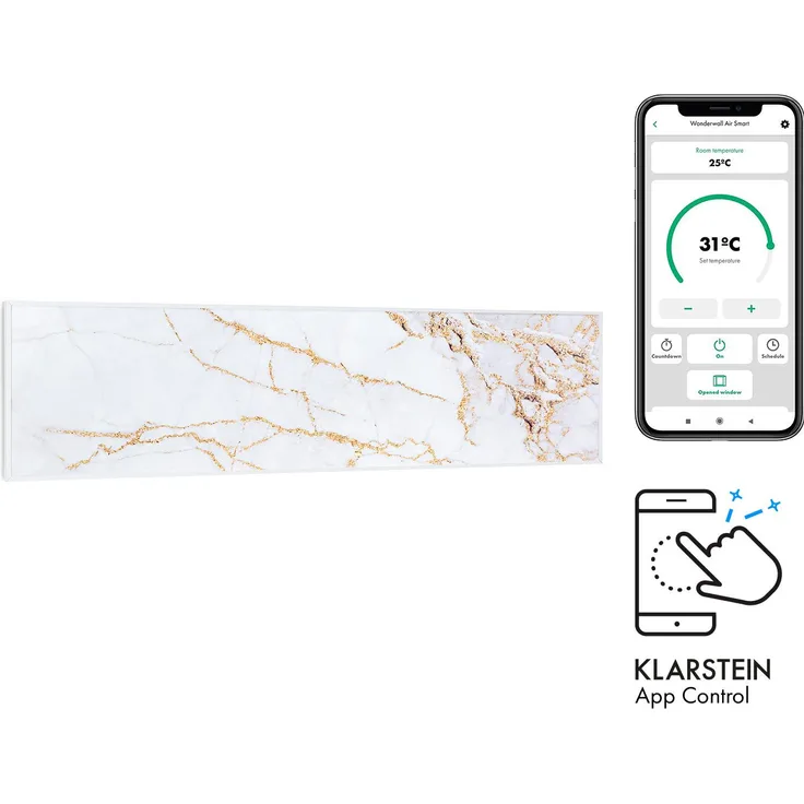 Klarstein Wonderwall Air Art Smart Infrarotheizung 60x60cm 350W Wandinstallation App-Steuerung Marmor II, Infrarotheizung