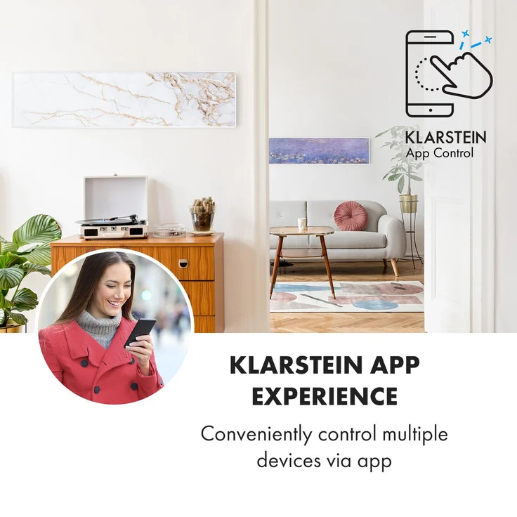 Klarstein Wonderwall Air Art Smart Infrarotheizung 60x60cm 350W Wandinstallation App-Steuerung Marmor II, Infrarotheizung – Bild 2