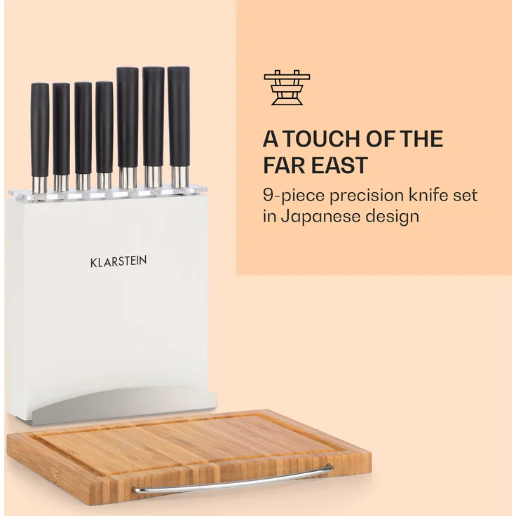 Kitano Plus Messer-Set 9 tlg. Holzblock Bambus-Schneidebrett weiß – Bild 3