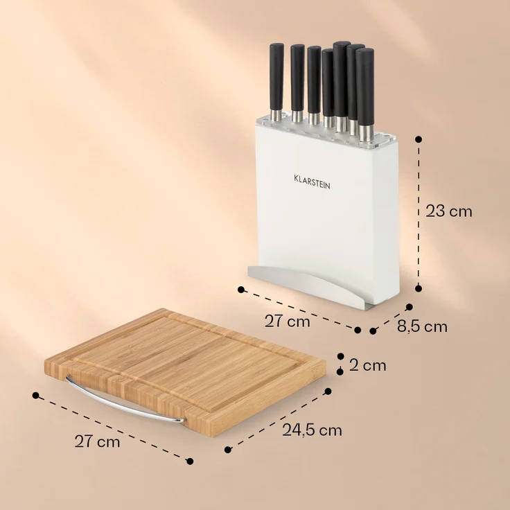 Kitano Plus Messer-Set 9 tlg. Holzblock Bambus-Schneidebrett weiß – Bild 8