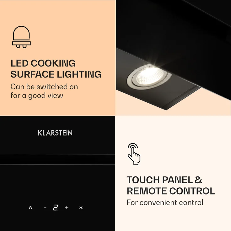 Klarstein Aurica 90, Motorhaube, Kamin abgewinkelt, Breite: 90 cm, Tiefe: 33 cm, Absaugung und Rückführung (mit zusätzlichem Rückführungsset), Schwarz – Bild 5