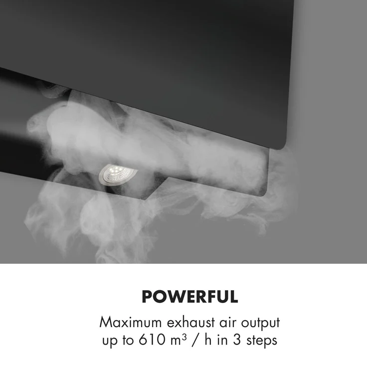 Klarstein Aurica 90, Motorhaube, Kamin abgewinkelt, Breite: 90 cm, Tiefe: 33 cm, Absaugung und Rückführung (mit zusätzlichem Rückführungsset), Schwarz – Bild 4