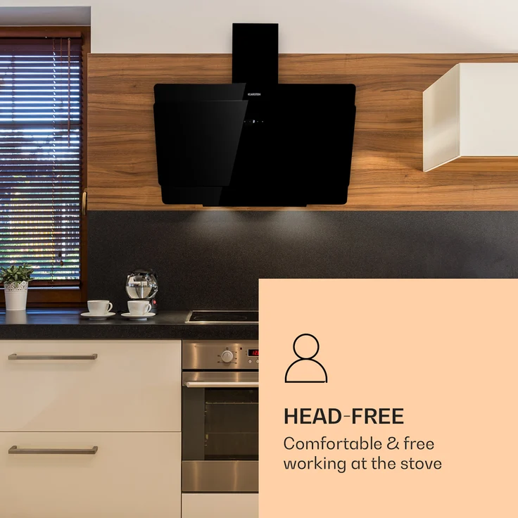 Klarstein Aurica 90, Motorhaube, Kamin abgewinkelt, Breite: 90 cm, Tiefe: 33 cm, Absaugung und Rückführung (mit zusätzlichem Rückführungsset), Schwarz – Bild 2