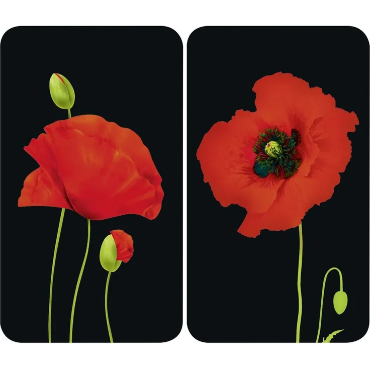 Wenko Herdabdeckplatte Universal Mohn, 2er Set, für alle Herdarten