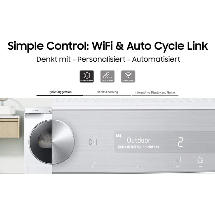 Samsung DV80T6220LXS2, Wärmepumpentrockner, A+++, Fassungsvermögen 8 kg, Standgerät, Breite 67 cm, WLAN, Reversierautomatik – Bild 7