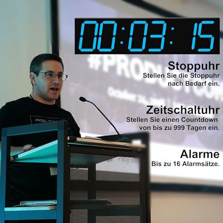 CHKOSDA Digitale Wanduhr, übergroße LED-Digitaluhr mit Auto-Dimmer, 27 Zoll Countdown-Timer und Fernbedienung, Eisblau – Bild 4